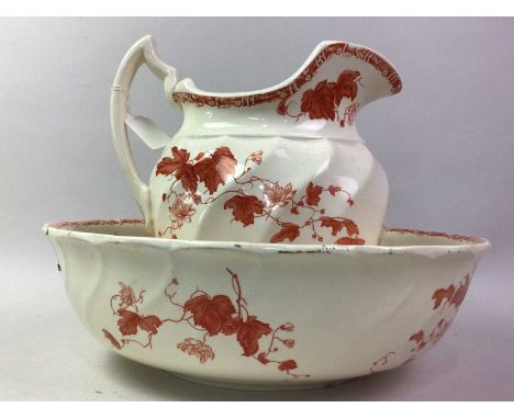 VICTORIAN EWER AND BASIN, ALONG WITH OTHER CERAMICS including jugs plates and dishes
