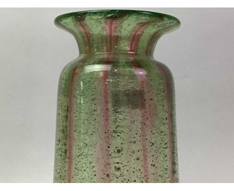 GREEN AND PINK ART GLASS VASE, AND OTHER GLASSWARE comprising a light shade and two vases27cm highQty: 4