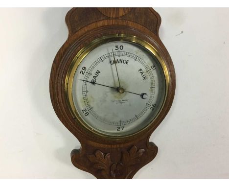 LATE VICTORIAN BANJO BAROMETER, in oak 90cm high