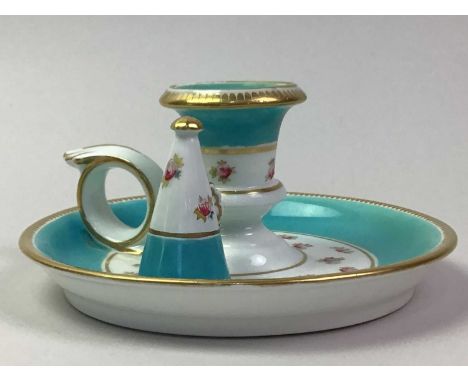 MINTON STYLE CHAMBER CANDLESTICK, with floral and gilt decoration 