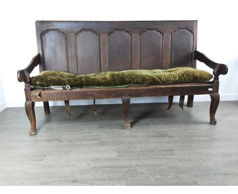 LARGE OAK SETTLE, with panel back105cm x 186cm 