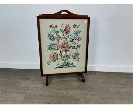 OAK FIRESCREEN, inset with woolwork85cm x 59cm 