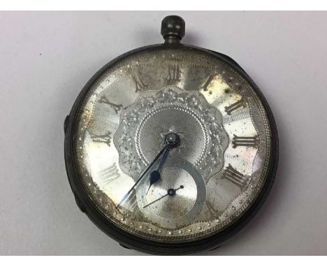 VICTORIAN KEY WIND POCKET WATCH, IN SILVER CASE the engine turned silverised dial with Roman numerals