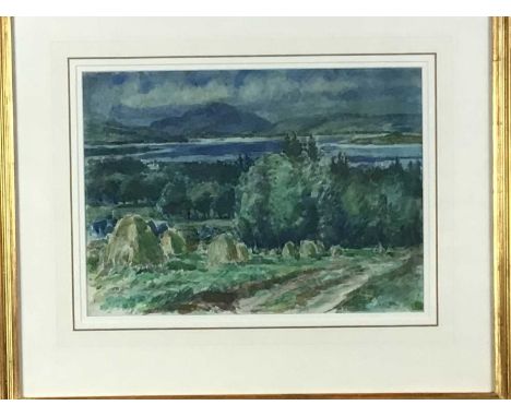 * JOHN MILLER RSA PRSW (SCOTTISH 1911 - 1975), SUMMER HEAT, LOCH LOMOND watercolour on paper, signed, titled label versomount