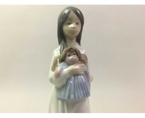 SEVEN NAO CERAMIC FIGURES, including a young girl, child and dogs
