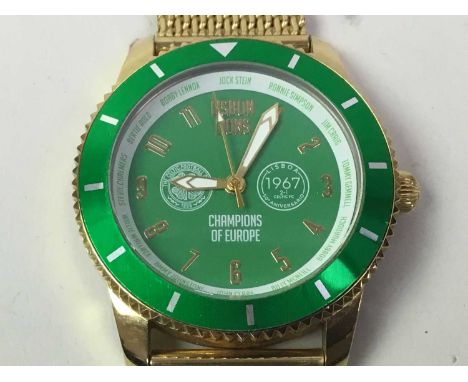 CELTIC F.C., COMMEMORATIVE ITEMS, comprising three watches, a tankard and a Billy McNeill stature, also three racing statues,