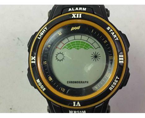 GENT'S POD DIGITAL WRIST WATCH, AND ANOTHER the gent's watch with rubber strap, along with a lady's Reflex stainless steel br