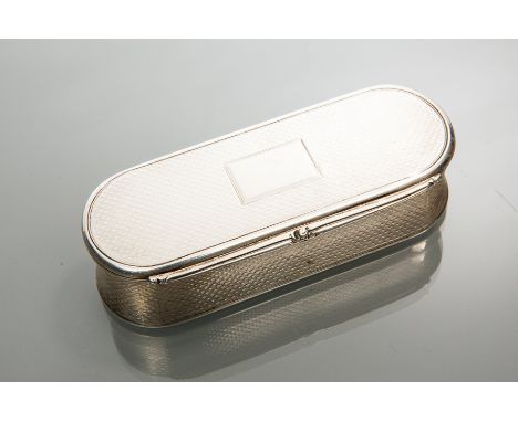 WILLIAM IV SCOTTISH SILVER SNUFF BOX
maker James Nasmyth, Edinburgh 1832, of oblong form with rounded ends, engine turned des