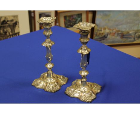 PAIR OF EDWARDIAN SILVER CANDLESTICKS
maker William Hutton & Sons Ltd, London 1908, approximately 2308g (bases loaded), each 