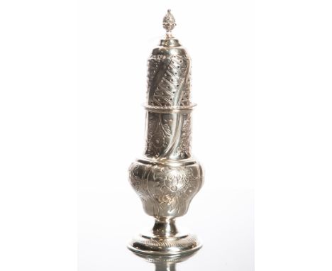 LATE VICTORIAN SILVER SUGAR CASTER
maker Plante & Co, Birmingham 1895, of baluster form in the Queen Anne style, chased and e