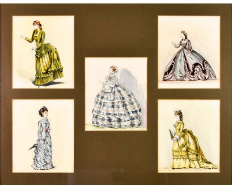  Peter Cushing (1913-1994) - Watercolour - Dress Designs, five individual watercolour dress designs, taken from fashion plate