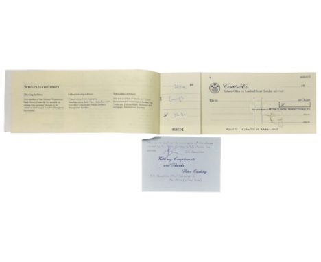  Peter Cushing's Coutts &amp; Co Cheque Book, in the account name of Peter Cushing Productions Ltd, containing thirty-nine bl