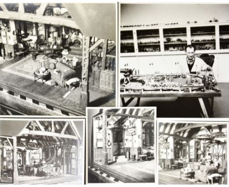  Black and White Photographs of Peter Cushing's Miniatures, circa 1940s, mainly of the miniature scale tithe barn model but a