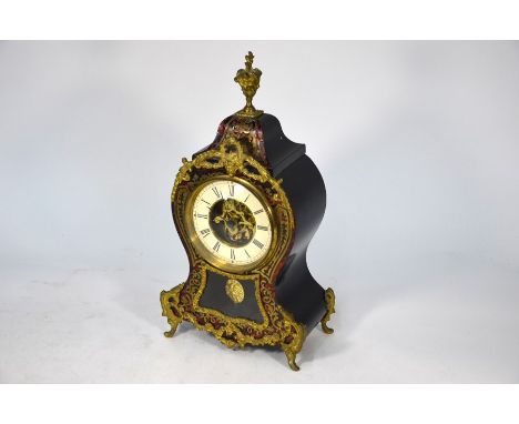 A late 19th century French part boulle cased 8-day mantle clock, 37 cm h, a/f