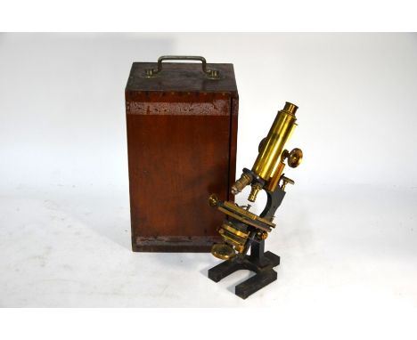 A W Watson &amp; Son compound microscope, no 8122, in fitted teak case with spare lenses