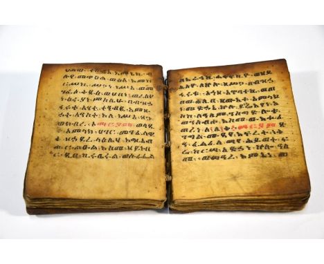 A scarce antique Ethiopian Coptic Christian manuscript /codex, handwritten in black and red ink on vellum, Psalter and other 