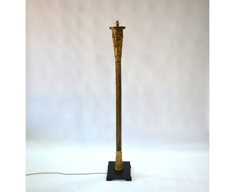 An old giltwood and composite harp pillar, converted to a standard lamp - untested and a/f