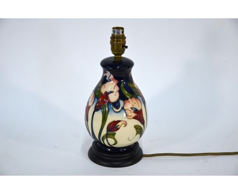 A modern Moorcroft floral design lamp, 19 cm high overall