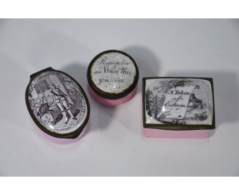 A George III Battersea Bilston enamel oval patch-box, the cover printed with historic event 'M Nicholfon attempts to Afsafse 