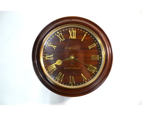 Sims &amp; Co, Eastleigh, a 19th century red walnut 8-day single fusee wall clock, the unusual wooden dial with applied brass