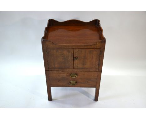 A George III mahogany tray-top commode, with pair of cupboard doors over&nbsp; atwin dummy drawer fronted step commode (with 
