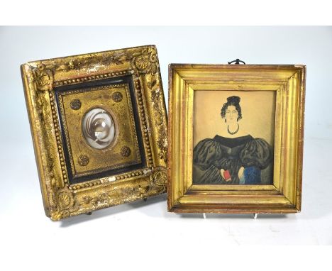 A Victorian watercolour portrait miniature on paper of a young lady in mourning clothes, Elizabeth Morris (nee Carter) circa 