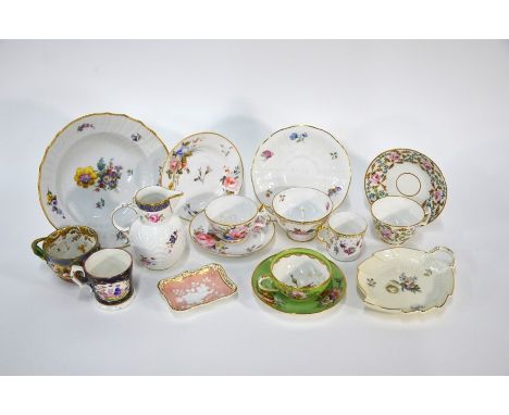 A Victorian Derby Stevenson and Hancock tea cup, saucer and plate trio, with floral-painted decoration, two other floral-pain