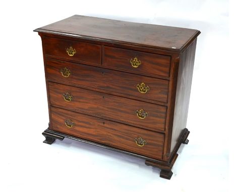 Georgian mahogany chest of two short over three long graduated drawers, with cock-beaded edges and brass fittings (replacemen