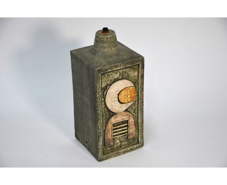 A Troika lamp with incised and textured abstract decoration, maker not identified, 30 cm&nbsp; high&nbsp;semi-gloss/matt sign