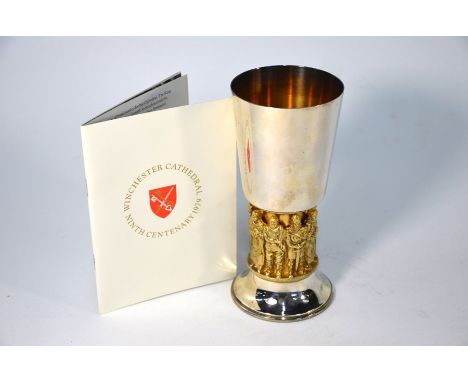 An Aurum silver and parcel gilt Winchester Cathedral commemorative goblet, Ltd ed no 401/900 (900th Anniversary), Hector Mill