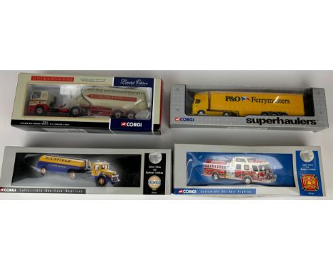 A COLLECTION OF FOUR CORGI TOYS TRUCKS AND LORRIES ALONG WITH A FIRE ENGINE (4)**Please note this lot will be available for c