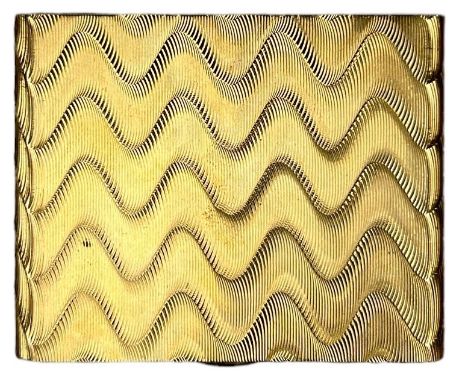 PROPERTY OF A TITLED LADY: A 9CT GOLD COMPACT BY KURT WEISS RETAILED BY GARRARD AND CO,With engine turned wave pattern and mi