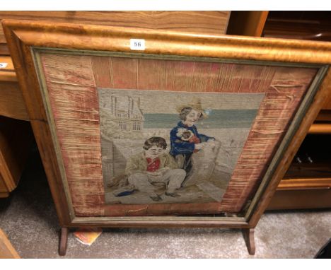 VICTORIAN NEEDLEWORK PANEL IN MAPLE FRAME FIRESCREEN