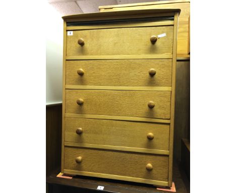 LIGHT OAK FIVE DRAWER CHEST H 90 W 63.5 D 42CM APPROX