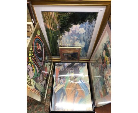 LARGE MONET PRINT AND OTHER IMPRESSIONIST LITHOGRPHAIC PRINTS OF FAMOUS PAINTINGS INCLUDING THE SCREAM BY MUNCH