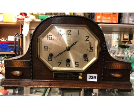 OAK CASED CHIMING MANTEL CLOCK