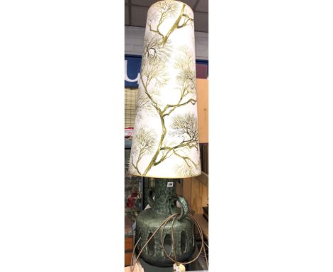 GERMAN POTTERY TABLE LAMP AND SHADE (BASE 45CM H) (12OCM H WITH SHADE)