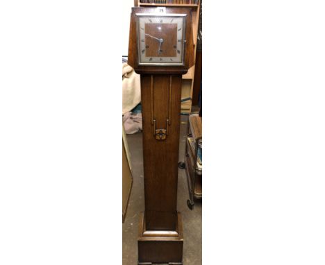 1930S OAK CASED SMALL LONG CASE CLOCK H 142 W 28 D 20CM APPROX