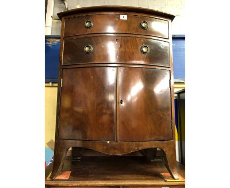 REPRODUCTION MAHOGANY TWO DRAWER CHEST CUPBOARD ON SPLAY BRACKET FEET