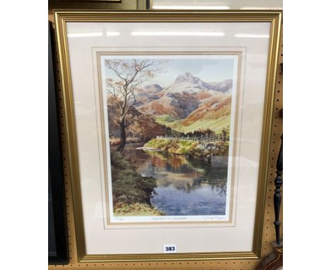 LIMITED EDITION PRINT 565/850 ENTITLED REFLECTION LANGDALE BY JUDY BOYES 28CM X 37CM AND A 22/200 WINTER LANDSCAPE BY JEREMY 