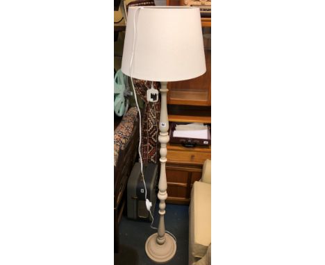BEIGE TURNED LAMP STANDARD AND SHADE