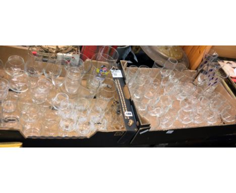 BOX OF CERAMIC AND RESIN FIGURES AND TWO CARTON OF MISCELLANEOUS GLASSWARES 