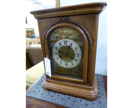 An early 20th century English cased bracket clock having German FMS (Friedrich Mauthe Schwenningen) movement.
