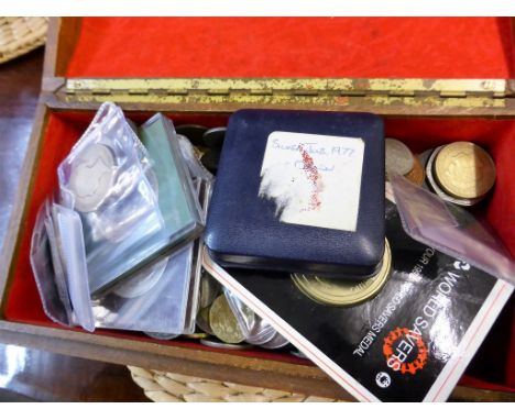 A large collection of various vintage /antique coins contained in wooden treasure chest.