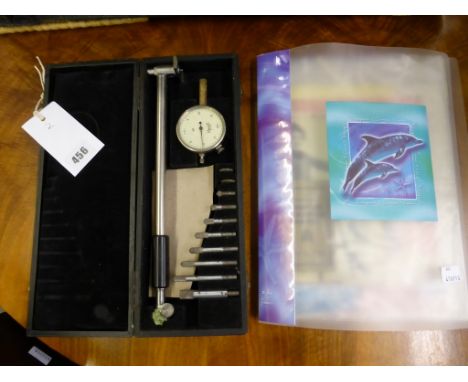 A cased Mercer engine cylinder bore gauge, 1950s-60s together with a small folder of ephemera related to audio valves, Wirele