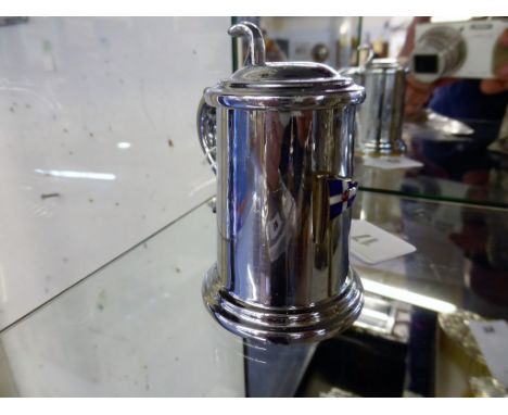 A novelty plated Dunhill tankard lighter with applied enamel ' Royal Thames yacht Club ' burgee.