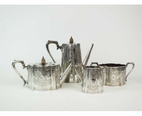 A Victorian four piece silver tea and coffee service, John Edward Bingham for Walker &amp; Hall, Sheffield 1879, 1882 and 188