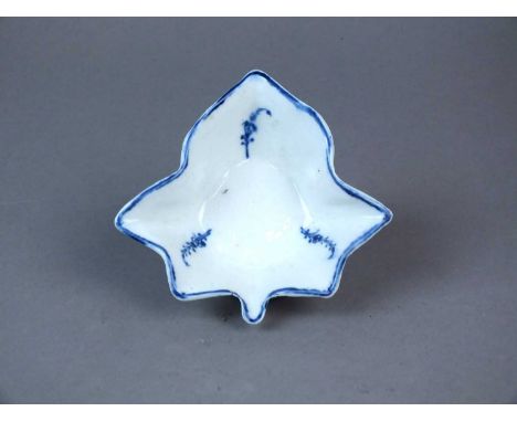 A Caughley pickle leaf dish circa 1788-95 of moulded form, painted in underglaze blue with Locre Sprigs, workman's mark, 11cm