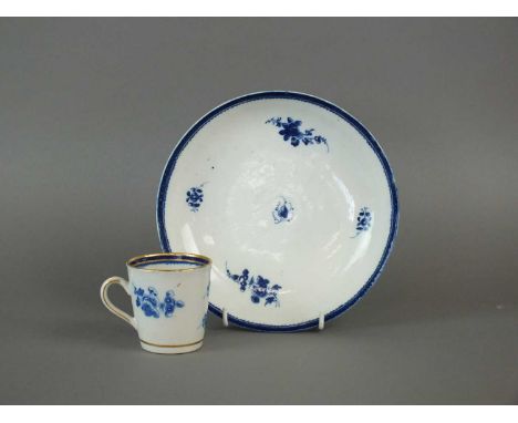 A Caughley single-handled beaker circa 1785-90 of waisted, bucket form, painted in underglaze blue with the Salopian Sprigs p