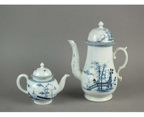 A James Pennington Liverpool teapot and cover circa 1768 painted in blue with the 'Cannonball' pattern, unmarked, 13cm high (